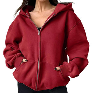 Sweats à capuche zippés surdimensionnés pour femmes avant à manches longues sweats en molleton tricoté Streetwear décontracté durable pour l'automne hiver - Product Image 3