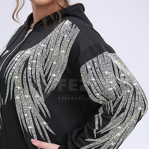 Winter Polyester/Cotton Blended Fleece Breathable Street Pullover Customizable Casual Luxury <b>Women</b> Rhinestone <b>Hoodie</b> - Product Image 4