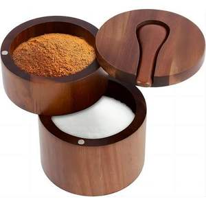 Salero de Bambú con Doble Compartimento, Tapa Magnética Giratoria, Contenedor de Condimento para Cocina, Juego de Recipientes Ecológicos para Almacenar Azúcar y Pimienta - Product Image 2