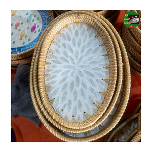 Plateau en mosaïque de rotin tissé à la main naturel, plateau de service en nacre mélangée pour la décoration de la maison, décoration de luxe pour le salon - Product Image 6