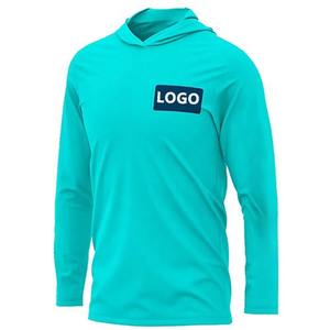Sudadera con capucha de pesca de rendimiento para hombre, secado rápido y protección solar UPF50, camisa con capucha de Color sólido de poliéster, conjuntos al por mayor - Product Image 2