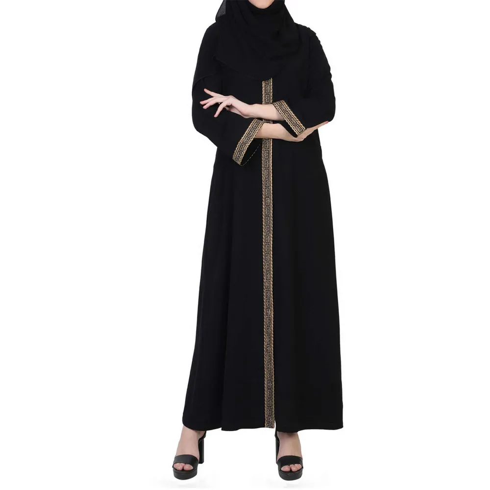 Оригинальный производитель Abaya, новый дизайн, Дубайский кафтан Abaya, Стильное женское черное платье с золотой полосой спереди или рукавом