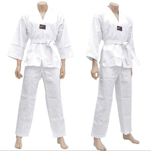 ชุดเทควันโดคอสีขาวทำจากผ้าซี่โครง/พีซี - Product Image 5