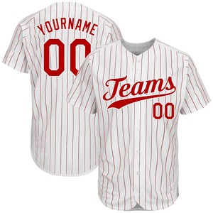 Uniforme de baseball de l'industrie des vêtements de sport personnalisé blanc rouge à fines rayures rouge-blanc authentique maillot de baseball - Product Image 1