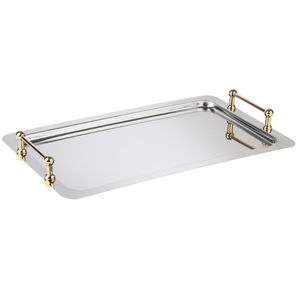 Bandeja de Servir Rectangular Moderna de Acero Inoxidable Martillado con Asas de Anillo, Plateado Pulido, Personalizable, Ligera, para Bodas - Product Image 5