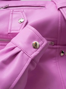 PU Faux Cuir Veste Femmes Lâche Ceintures Casual Biker Vestes Outwear Femme Tops BF Style Noir Veste En Cuir Manteau Rose Couleur - Product Image 5