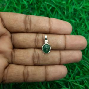 Elegante Colgante de Plata de Ley 925, Joyería Fina Hecha a Mano con Gema Ovalada de Esmeralda, Gema AAA con Parte Posterior Plana, Estilo Religioso para Fiesta - Product Image 3