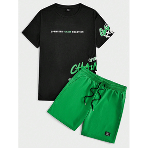 Chaud été casual à manches courtes logo imprimé personnalisé nouveau Design OEM 100% coton t-shirt et ensemble court pour hommes - Product Image 1