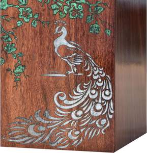 Urne paon blanc royal avec figure d'arbre pour cendres humaines Boîte en bois avec couvercle Boîte d'urne funéraire pour animaux de compagnie adulte - Product Image 3