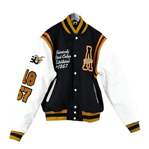 แจ็คเก็ตวิทยาลัยคุณภาพสูงแบบกำหนดเองสำหรับผู้ชายและผู้หญิง เสื้อคลุมฤดูหนาวสไตล์สตรีทแวร์ ปักลายแบบแพทช์เวิร์ค คอตั้ง - Product Image 5