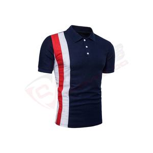 Chemise polo de golf à manches courtes décontractée pour hommes en plein air à motif de rayures de couleur personnalisée pour l'été Design patchwork ajusté respirant - Product Image 5