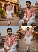 Kurta Payjama en soie de qualité supérieure avec fil multicolore pour les mariages et les fêtes