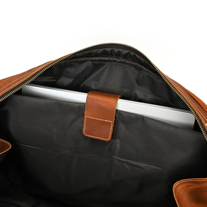 Sac de voyage pliable en cuir véritable, léger, grande capacité, avec fermeture à glissière, durable, marron, pour les voyages - Product Image 2