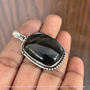 Pendentif en obsidienne argentée naturelle en vente flash exclusive, charme en argent sterling 925, collier pour femmes, accessoires de mode - Product Image 4