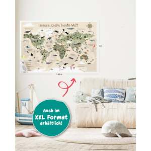 Carte du monde moderne pour enfants XL, version beige, style design - Product Image 5
