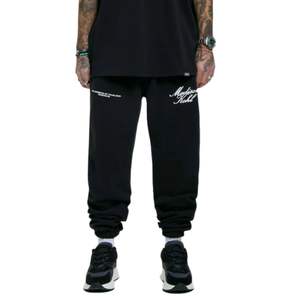 100% Cotton Fleece Heavyweight Relaxed Fit <b>Jogger</b> Pants Men's Casual Streetwear Style Black Screen Print <b>Zip</b> <b>Pocket</b> Black Color - Product Image 1