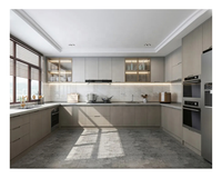 Armoire de cuisine contemporaine encastrée en forme de U avec mur en marbre, garde-manger