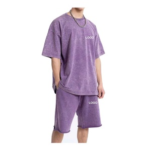 Ensemble court en coton respirant pour homme, imprimé à chaud, délavé à l'acide, avec logo personnalisé, fabriqué au Pakistan, offre spéciale - Product Image 1