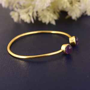 Wholesale Custom Gold Tone Double Amethyst Fashion Cuff Adjustable <b>Bangle</b> <b>Bracelets</b> Jewelry - Product Image 3
