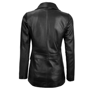 Blazer de cuero genuino 100% de alta calidad para mujer, chaqueta informal ajustada de un solo pecho para invierno, forro transpirable - Product Image 6