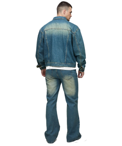 Veste en jean vintage bleue sur mesure pour homme, résistante, boutonnée, manches longues classiques, 100% coton, service OEM disponible - Product Image 2