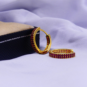 Pierres précieuses rubis traditionnelles en or 14 carats abordables faites à la main classiques à la mode uniques femmes portent des boucles d'oreilles créoles - Product Image 4