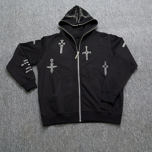 Sweat à capuche zippé Y2K pour homme personnalisé, 100 % coton, tissu en molleton français lourd, tissé uni, surdimensionné, impression 3D en relief, style visage complet - Product Image 1