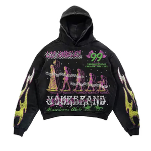 Chándal apilado acampanado con logotipo gráfico DTG personalizado de alta calidad para hombre, chándal acampanado con lavado ácido con capucha de invierno, estampado desteñido al sol - Product Image 6