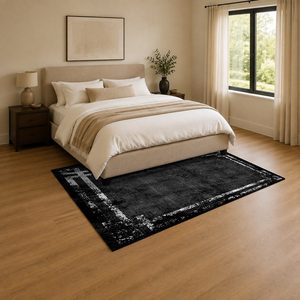 Tapis de salon en chenille antidérapant, imprimé numériquement, style moderne vintage, noir anthracite, lavable en machine, vente en gros RUGS DEPOT LXDP-0935 - Product Image 3