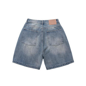 Shorts amples en maille délavée bleu clair de haute qualité pour homme, coupe brute personnalisée, denim délavé à l'acide, respirant, taille plus - Product Image 2