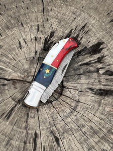 Couteau de poche coulissant à lame en acier damassé fait à la main avec étui en cuir Couteaux KBS de qualité industrielle OEM personnalisés de 3 ans de garantie - Product Image 6