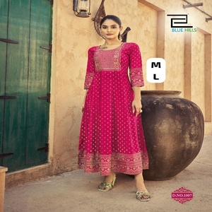 Diseñador de la colección Premium Party Wear Estampado de rayón con fabricante de vestidos bordados de Surat a la tarifa más baja - Product Image 1