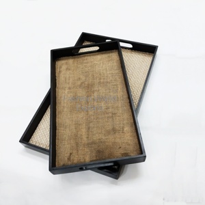 <b>Rustic</b> Wooden Serving Tray with Burlap Base Farmhouse Decorative Tray, <b>Coffee</b> <b>Table</b> Organizer, Natural Home Decor Handmade Tray - Product Image 4