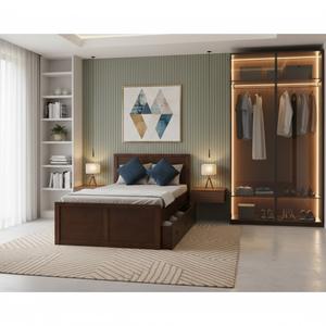 คาคาคาร่าขนาดเต็มปรับแต่งได้สำหรับห้องนอนเตียงไม้สนกาแฟพร้อมที่เก็บของทำจากเวียดนาม - Product Image 3