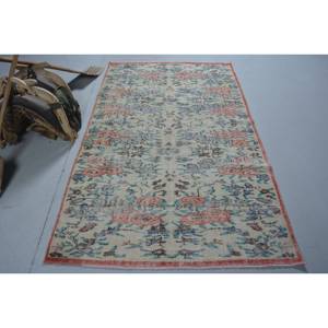 พรมตุรกีโบราณ4.5 x 7.5ft เบจสีชมพูขนาดใหญ่ขนแกะลายแอบสแตรกต์รูปสี่เหลี่ยมผืนผ้าสำหรับตกแต่งห้อง - Product Image 1