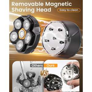 Rasoir électrique rotatif pour homme, étanche, utilisation humide et sèche, tête flexible, avec affichage, fonction de charge et de voyage, IPX7 - Product Image 6