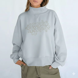 Sudadera de Mujer con Cuello Alto, Estampada, con Lentejuelas y Cristales, de Algodón Cálido y Felpa, Holgada, Informal, para Invierno, Estilo Urbano - Product Image 1