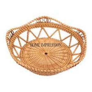 Plateau de forme ronde en rotin tissé de matériau de qualité luxueux Plateau de service de fournitures de restaurant et d'hôtel à prix compétitif - Product Image 3