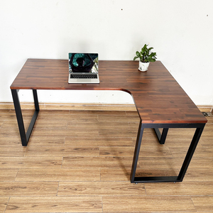Escritorio en Forma de L de Madera de Acacia con Patas de Hierro CD68017, Elegante Escritorio para Computadora - Product Image 2