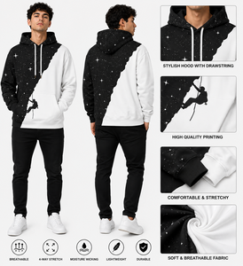 Sweat-shirt à capuche pour homme, noir et blanc, imprimé galaxie, poche, coupe classique, décontracté, automne, polyester, tricoté, logo sur le devant, séchage rapide, 180g - Product Image 1
