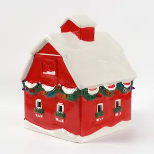 High Quality Red Tea Light Holder Ceramic Christmas Village Houses Decoration Table Decorations Home