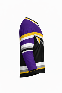 Jersey de Hockey sobre Hielo para Hombre, Morado y Negro a Rayas, Manga Tres Cuartos, Cuello en V, Absorbe la Humedad, Sublimado - Product Image 2