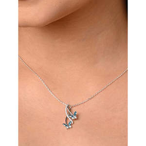 CLARA 925 Sterling Silver Butterfly Pendant <b>Necklace</b> with Marquise Cut Diamond <b>Opal</b> Pearl Rhodium Plated Chain for Engagement - Product Image 6