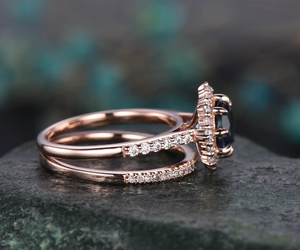 Moss Agate Stone Sólido 925 Sterling Silver Bridal Band Set Boda Compromiso Aniversario Fiesta Personalizar Anillo Tamaños Trendy Gold - Product Image 2