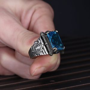 Azuris Custom Logo 925 Sterling Silver Ottoman Style <b>Men's</b> <b>Ring</b> Naturel <b>Black</b> Stone Handmade in Turkey VALKH1573 - Product Image 2