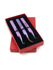 ที่ต่อขนตาปลอมปลายโค้งสีโรสโกลด์เคลือบผงสีม่วงอ่อน90องศาอุปกรณ์เสริมความงามทำจากสแตนเลส - Product Image 4