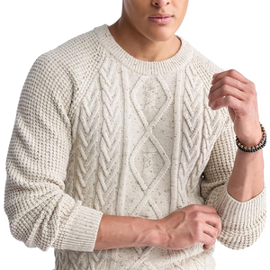 Jersey de cuello redondo para hombre, suéter de punto de manga larga con textura de gofre, suéter de talla grande con diseño acanalado informal transpirable - Product Image 5