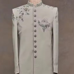 BEAUTIFUL EMBROIDERY on LIGHT GREY SHERWANI,KURTA & <b>PANT</b> WITH MATCHING SHOE WITH EMBELLISHED CRYSTAL GLASS BEADS,DABKA WORK@2024 - Product Image 1