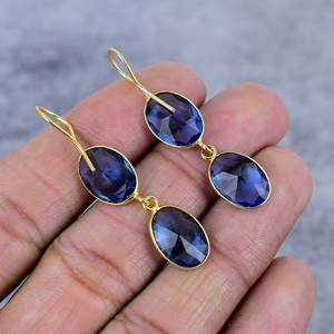 ต่างหูเงินแท้ 925 ชุบทอง ประดับแทนซาไนต์ควอตซ์ทรงรี ดีไซน์เก๋ไก๋แบบลวด สำหรับงานปาร์ตี้ งานครบรอบ ต่างหูผู้หญิง - Product Image 4