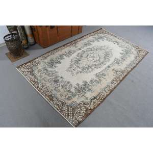 Tapis turc 3,9x6,8 pieds, tapis vintage, tapis marron à bordures bleues - Product Image 4